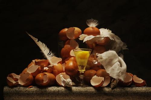 Still life with a Flock of Birds and One Egg